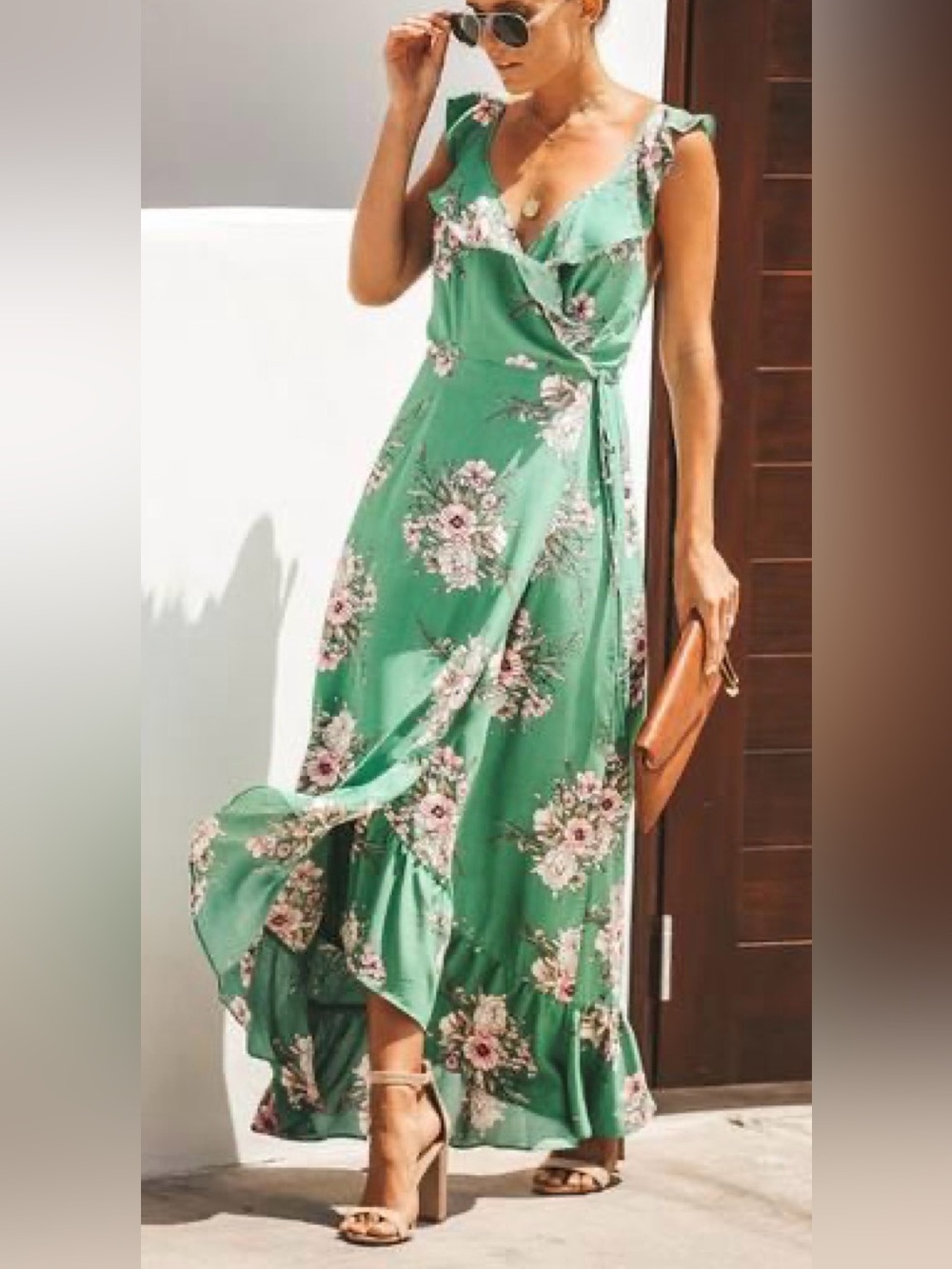 Love Riche Green Floral Wrap Maxi Dress